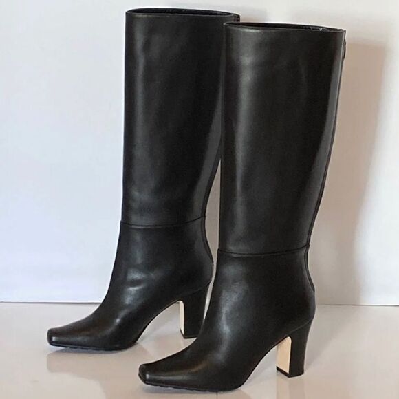 Manolo Blahnik Cantuna Square-toe Leather Boots size 37.5 - Picture 1 of 11